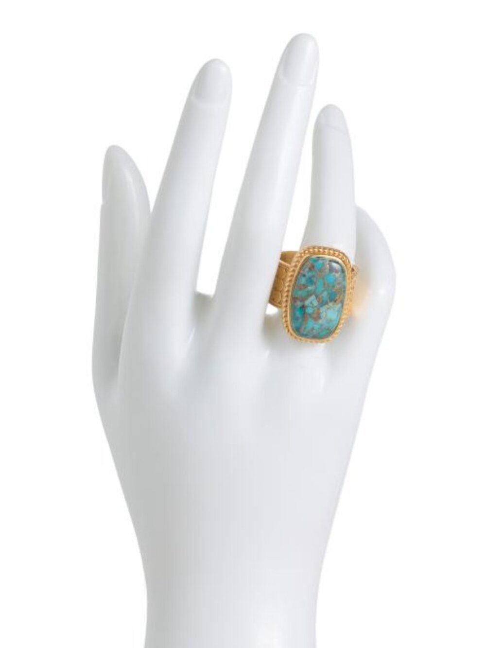 SHAANTI JEWELS Made In India 18kt Gold Plated Mohave Turquoise Ring - Picture 2 of 3